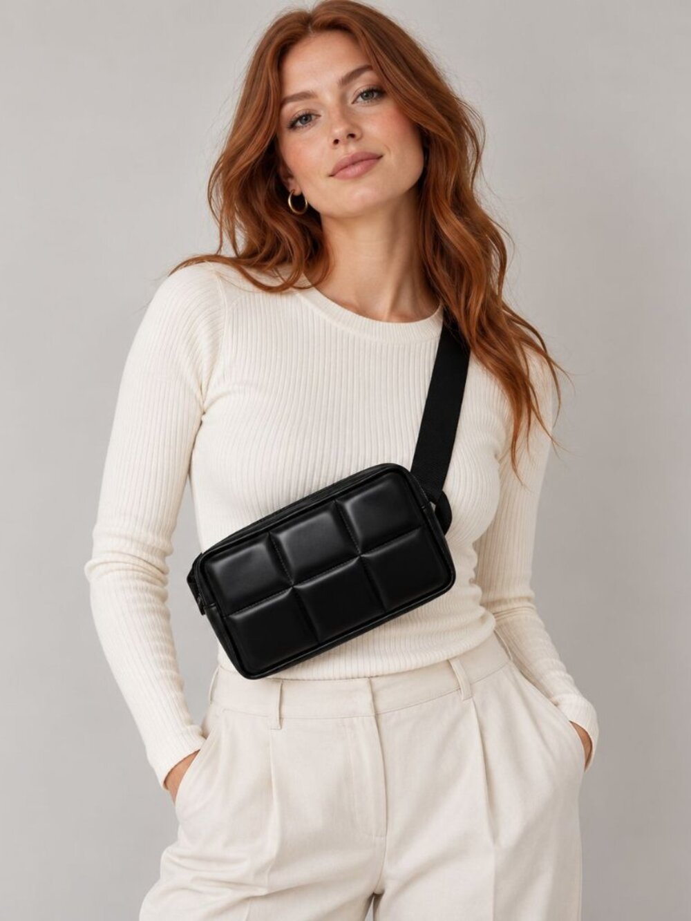 Amanda Uprichard Black Quilted Belt Bag Minimalist Clean Girl Streetwear
